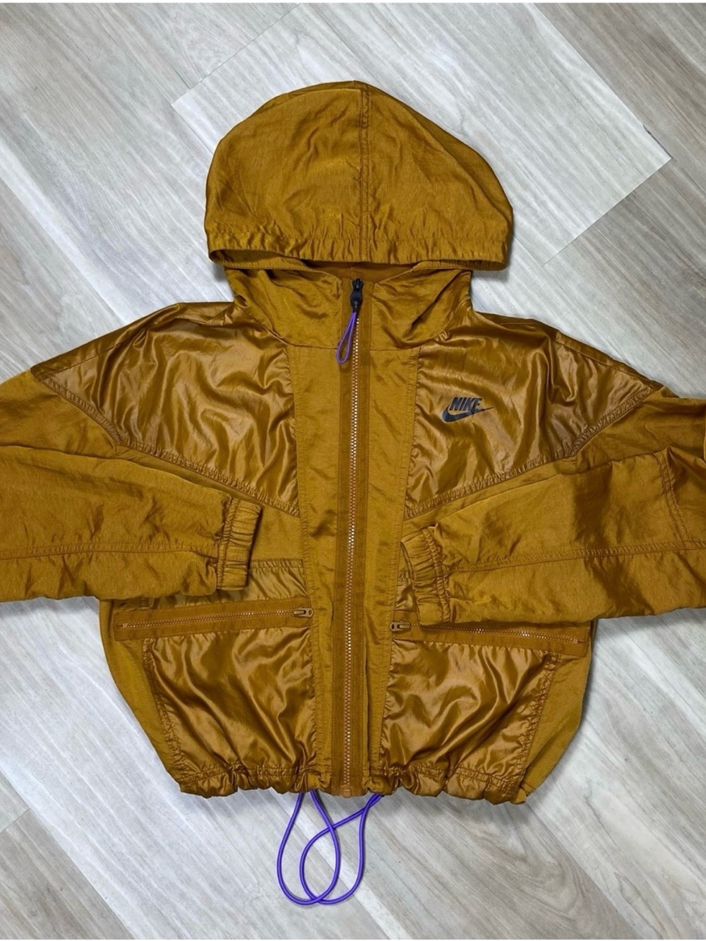 Nike Sportswear Womens Small Bronze Gold Hooded Windbreaker Jacket Cropped